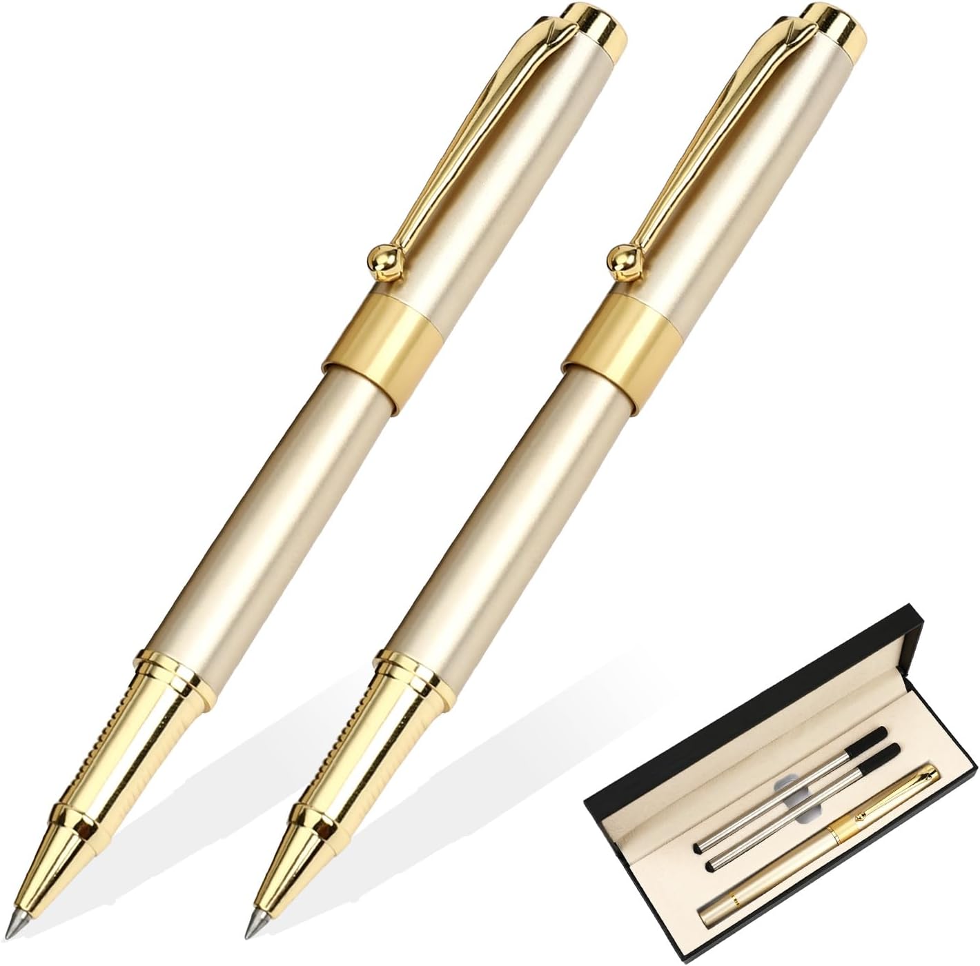 YIVONKA Ballpoint Pen Black Refill,Luxury Ballpoint Line width 0.5mm,Best Ball Pen Gift Set for Men & Women Professional Executive,Office,Nice BallPens Classy Gift Box (2 Gold)