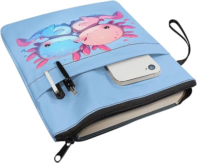 COEQINE Cute Axolotl Animal Book Covers for School Preschool Book Sleeves Case 9x11 Inch Washable Hardcover Book Pouch with Pen Holder