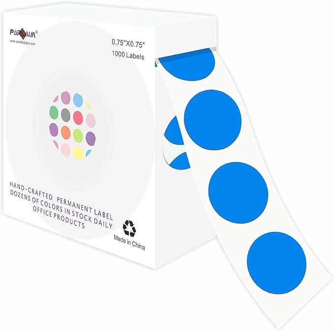 PARLAIM 3/4 Inch Round Permanent Adhesive Color-Code Dot Stickers,1000 Stickers Roll dots Label Dispenser Box Green Circle Stickers Labels (Blue)