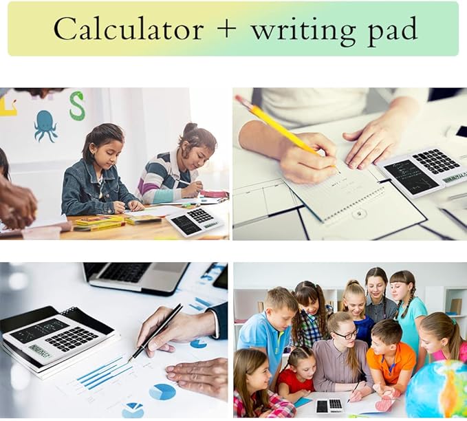 Desk Calculator, Desktop Small Calculator with Writing Notepad, Basic 4-Function Math Large Button Calculator, School Supplies for Kids, Middle/High School Students (White)