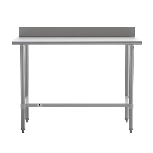 Flash Furniture Reese Commercial Stainless Steel Prep/Work Table for Back Kitchen, 430 Stainless Steel, 18 Gauge, Adjustable Shelf, 4" Backsplash, 30" x 48"
