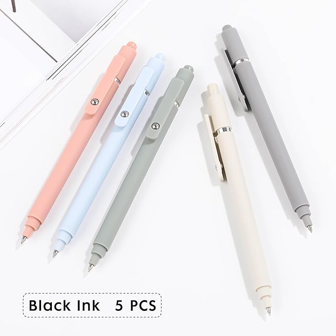 RIANCY Gel Pens, 5 Pcs 0.5mm Quick Dry Black Ink Pens Fine Point Smooth Writing Pen Cute Office School Supplies Gifts for Women Fine Point Smooth Writing Aesthetic Pen