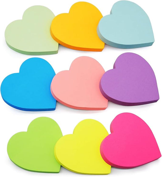 738 Sheets Heart Sticky Notes, 9 Pads Super Cute Heart Shaped Sticky Notes 82 Sheets/Pad,9 Color Bright Colorful Sticky Pad Strong Adhesive Post, Clean Removal
