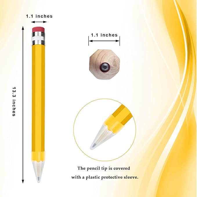 3 Pack Wooden Jumbo Pencils 13.3'' Funny Giant Pencil For Party Favors Novelty Large Pencil For School Home Office Prop Supplies Blue Yellow Orange