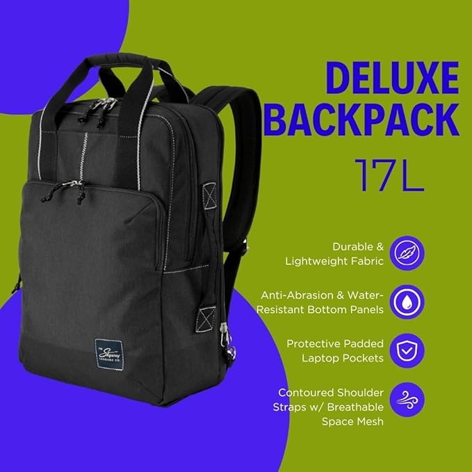 Skyway Luggage Rainier Deluxe Backpack, Eco-Friendly, Made of 100% rPET Travel Laptop Bag for Women & Men, Flight Approved Carry On Backpack, 17L, Crater Black