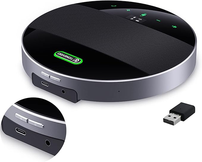 Bluetooth Conference Speaker and Microphone， Wireless Lound Speakerphone Portable for Car and Computer Home Office, Two Way Voice Clear, Compatible with Zoom, Teams, Skype