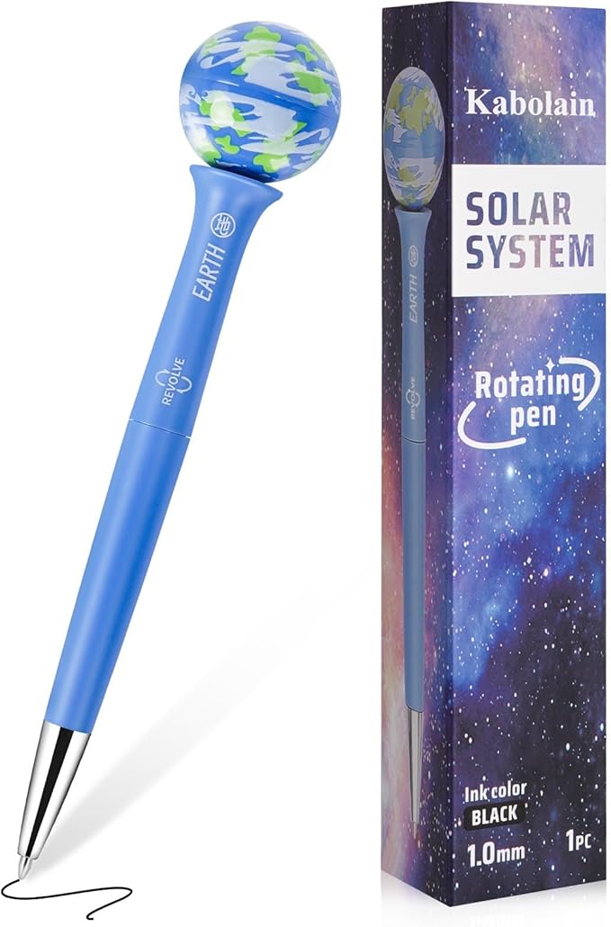 Rotating Gel Ink Rollerball Earth Pen, 1.0mm Black Nib, Students Decompress the Rotary Pen,with Quick-Drying Ink Suitable for Schools, Offices