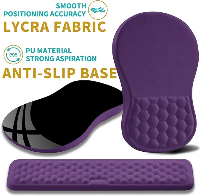 Hokafenle 2 in 1 Ergonomic Mouse Pad Wrist Support & Wrist Rest for Computer Keyboard Set, with Relieve Carpal Tunnel Pain Massage Bulge and Full Memory Gel Design (2In1 Set, Dark Purple)