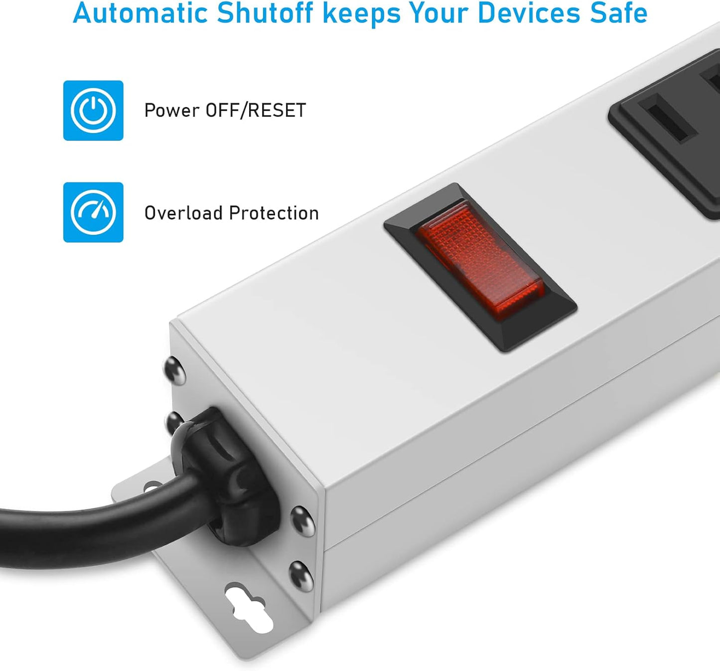 JUNNUJ Metal 16 Outlet Power Strip, Mountable Heavy Duty Power Strip, 1200J Surge Protector Wall Mount Screws Outlet with Switch, Gaming Desk Strips Wide Spaced 15A 125V 1875W, 10 FT 14AWG Power Cord