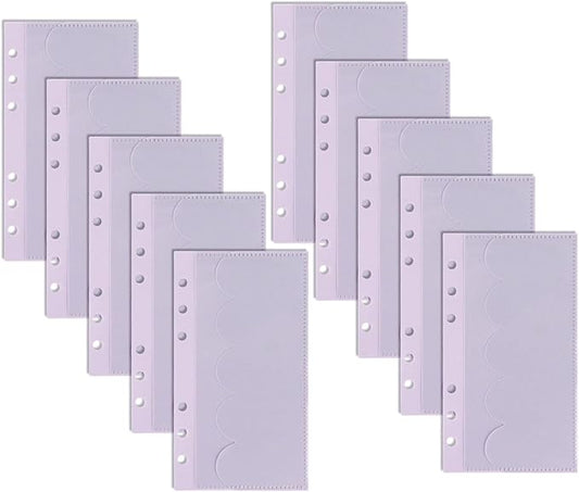 A6 Binder Pockets with No Zipper, Koqye Blue 10 Pcs Plastic Zipless Budget Envelopes, Two Pockets Frosted Cash Envelopes Money Bag for Budgeting, Cash Stuffing (Purple Petals-2set)