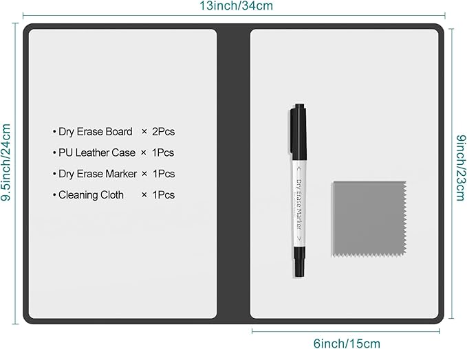 Portable Dry Erase Board,Reusable Whiteboard Notebook, Double-Sided White Board PU Cover 9.5"x6.6" with Marker,Wipe Cloth (Blue)
