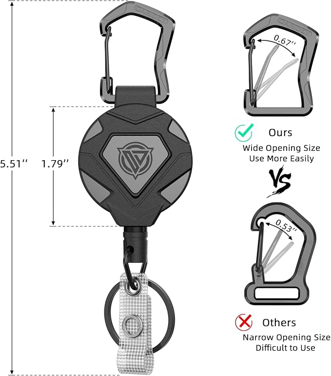 Oaridey 2 Pack Retractable Keychain Heavy Duty, Badge Reels Retractable, Tactical ID Badge Holder with Upgraded Zinc Alloy Carabiner, 31.5'' Coated Steel Cord, Bearing 8.0 oz