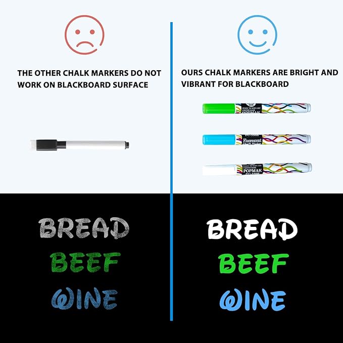 Magnetic Black Dry Erase Board Sheet 17" x 11" for Fridge, Easy to Read with 3 Bright Colors Chalk Markers, Small Refrigerator Magnet Whiteboard for Family Planner Grocery List