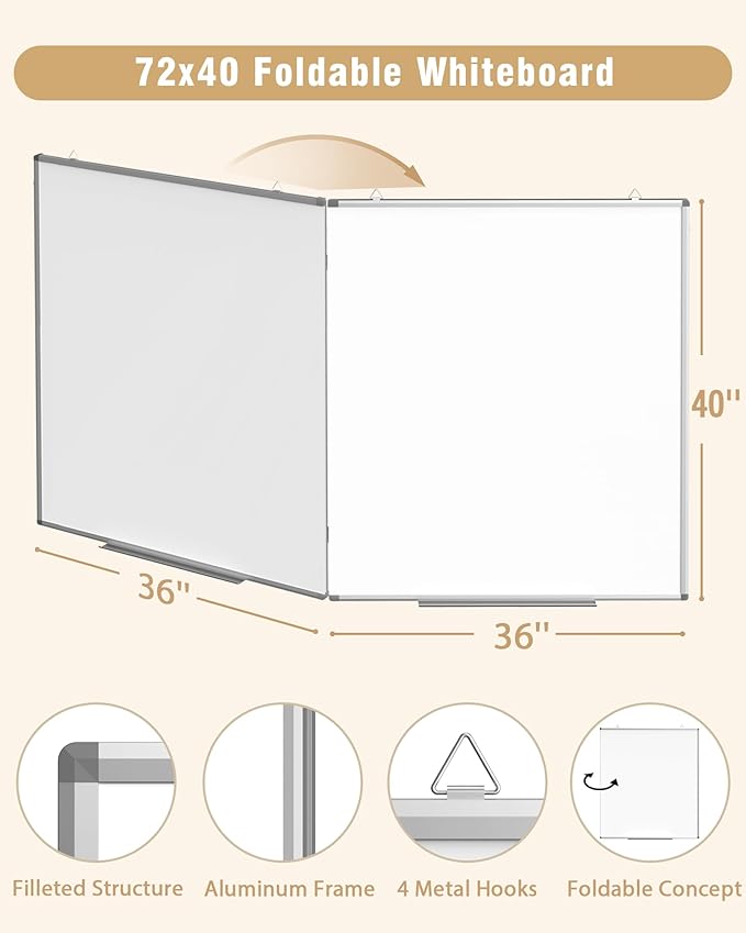 72"X 40" Large Magnetic Dry Erase Whiteboard, Removable Wall Hanging Board with 4 Pens & 1 Dry Erasers & 6 Magnets, Sliver Aluminum Frame White