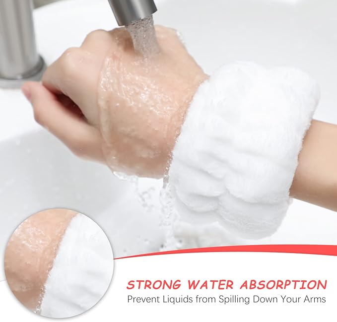 Chuangdi 4 Pairs Wrist Bands for Washing Face Wrist Spa Microfiber Wash Towel Band Scrunchies Absorbent Wristbands Sweatband for Women Prevent Liquid from Spilling