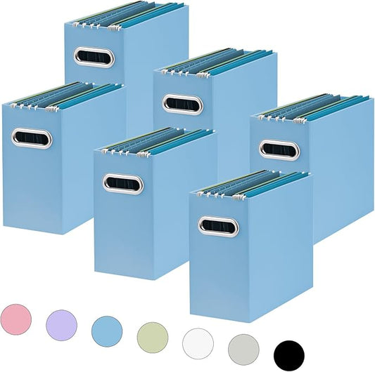 Oterri File Organizer, Small Storage Box, Cardboard File Folder Organizer, Collapsible File Box, Hanging File Organizer for Letter Size, Portable File Box with Handle, Only Box (Blue, 6 Packs)