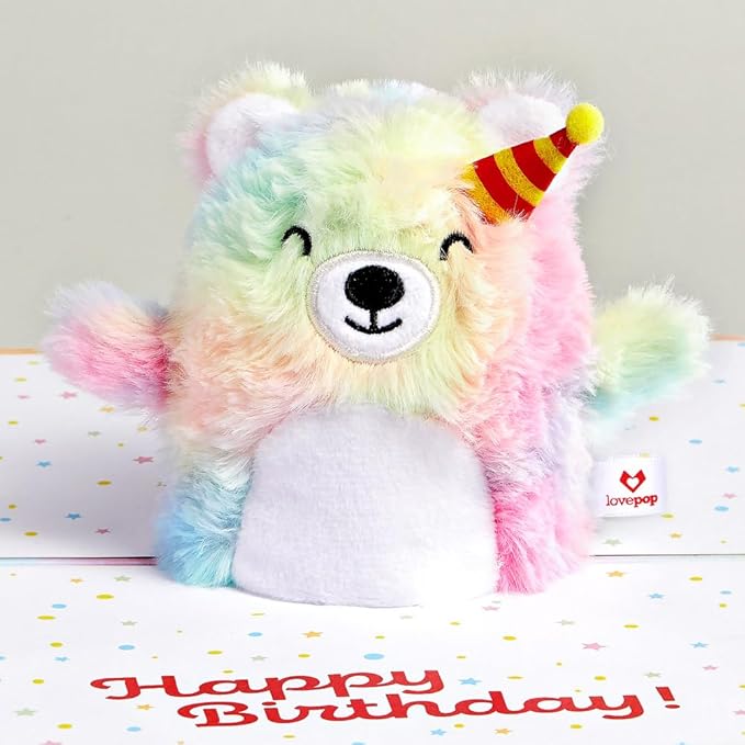 Lovepop Plushpop Soft Animal Pop-Up Card for Her and Him - 3D Bear Happy Birthday Greeting Card for Boys, Girls, Men, Women - Celebrate 6" x 8" Card - Tie Dye