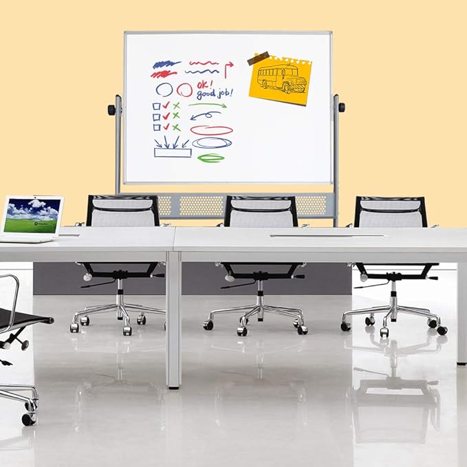 XIWODE Upgraded Large Double-Sided Magnetic Whiteboard with Movable Mesh Bracket & Wheels - 72x36 Inch, Anti-Scratch, Easy-Clean Porcelain Enamel Surface - Flip, Write & Display