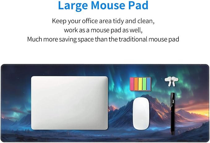 Gaming Mouse Pad Desk Pad,Extended Big Mouse Pad,31.5x11.8 Inch Long Computer Keyboard Mouse Mat Mousepad with 3mm Non-Slip Base and Stitched Edge for Gaming and Office… (Aurora)