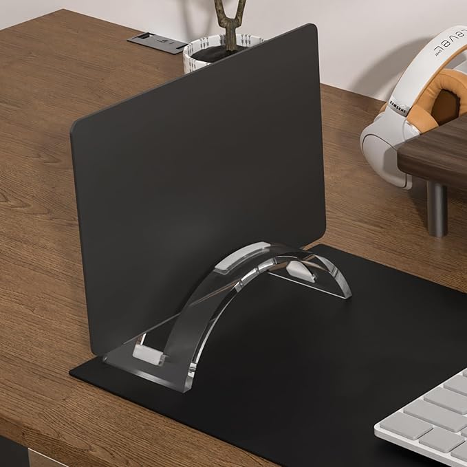 Clear Acrylic Vertical Laptop Stand, Premium Transparent Desktop Notebook Dock, Space-Saving Vertical Laptop Holder for MacBook, IPAD, Book