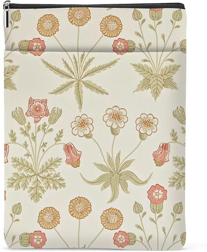 Retro Floral Book Sleeve Book Cover Classic Flower Book Protector with Zipper Christmas Birthday Book Club Gifts Book Accessories for Women Bestie Sister Librarian Girls Bookish Book Lovers Gifts