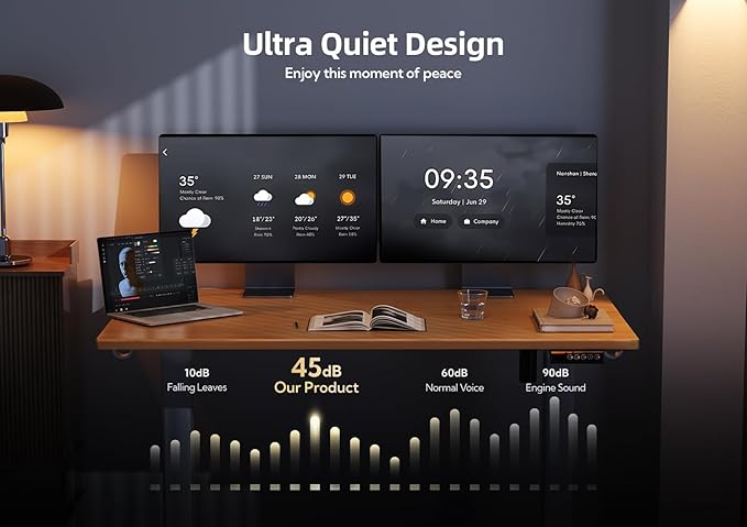 Bamboo Electric Standing Desk, Adjustable Height Stand up Desk, 48x24 Inches Sit Stand Home Office Desk with Splice Board, White Frame/BambooTop