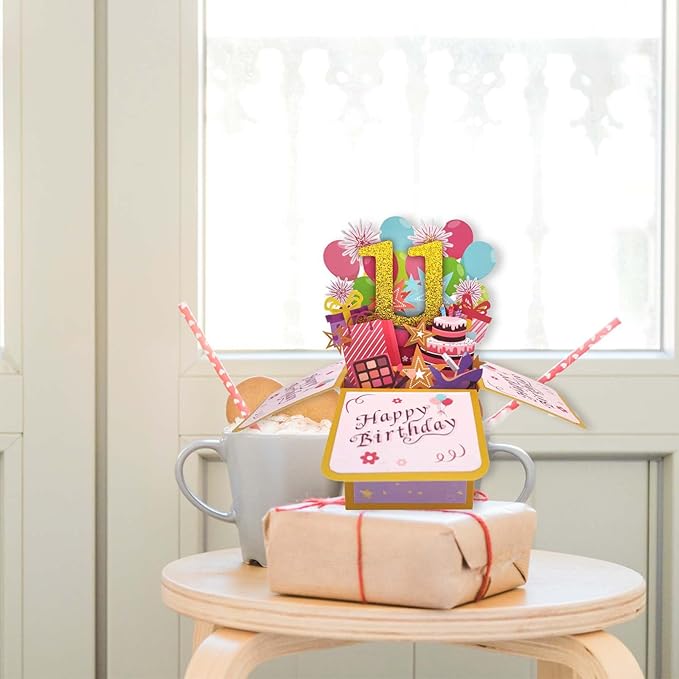 Asmallgf Happy 11th Birthday Popup Card for Daughter Son, Sweet Birthday Gift for 11 Years Old Girl Boy, Awesome Eleven Birthday 3D Greeting Card for Him Her, Best 11th Birthday Gift Idea for Niece Nephew
