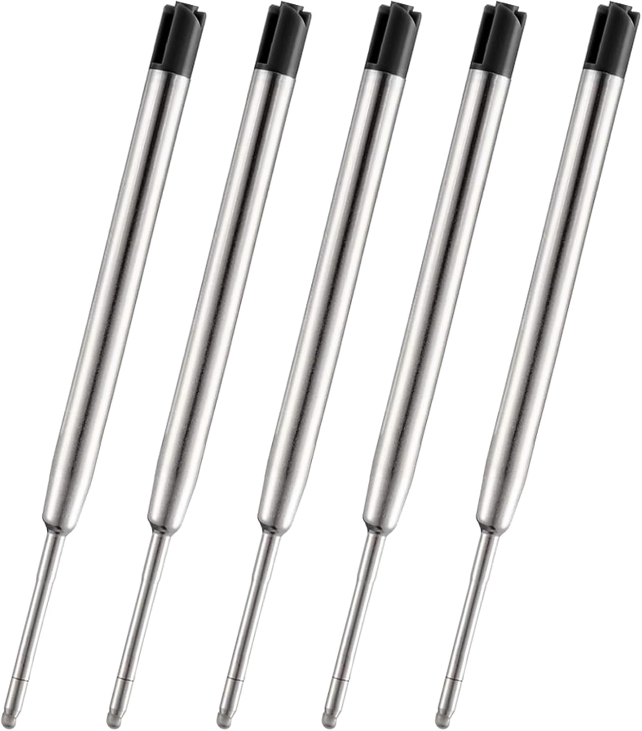PapaBear Ballpen Medium Point Black Ink Refill Pack of 5-Replaceable Ballpoint Pen Refills 0.7 mm Tip - Metal Pen Refill (Black)