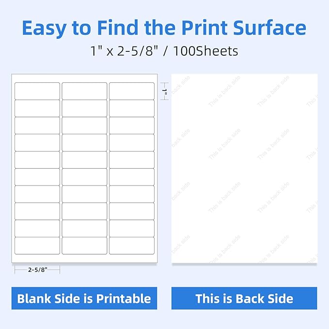 3000 30 Per Sheet Self Adhesive 1" x 2-5/8" Address Shipping Labels for Laser & Inkjet Printers - 100 Sheets, 30 Per Labels Per Page
