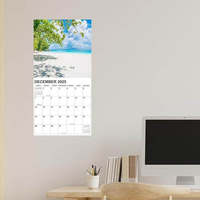 Calendar 2025, Beaches Calendar 2025 from January 2025 - December 2025, 12" x 24" Opened 12 Months Calendar, Full Page Months Thick & Sturdy Paper for Gift Perfect Calendar Organizing & Planning