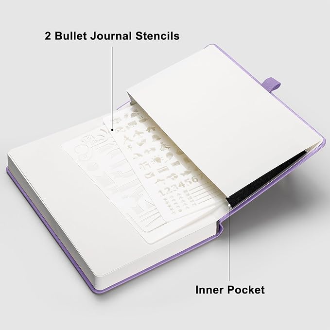 RETTACY Bullet Dotted Journal, A5 Dotted Notebook Journal with 192 Pages, 5.7'' × 8.3'', Medium Size, 100 GSM Thick Paper, Leather Hardcover, Bullet Journaling, Planning (Purple)