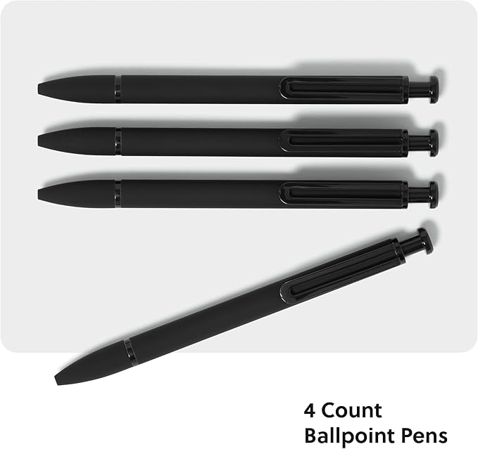 U Brands Midnight Monterey Ballpoint Pens, 4 Count, Black Soft Touch, Painted Black Details, Bold (1.0 mm) Point, Black Ink