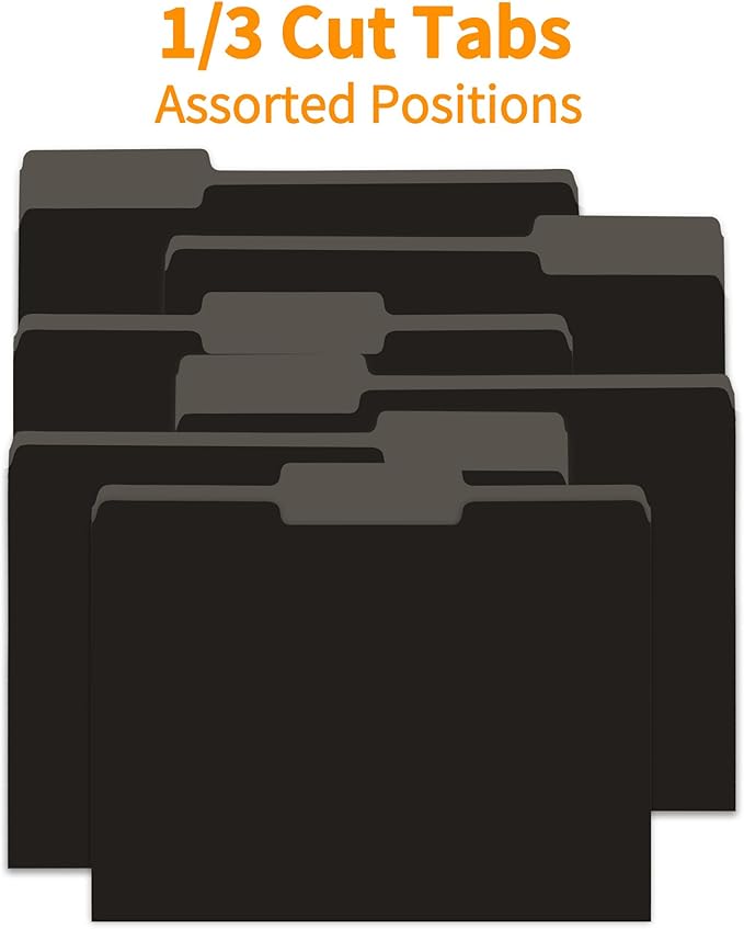 36 Packs File Folders,1/3-Cut Tabs,Black Letter Size File Folder,8.5x11 File Folders for Office,School and Home,Organizer File Folder