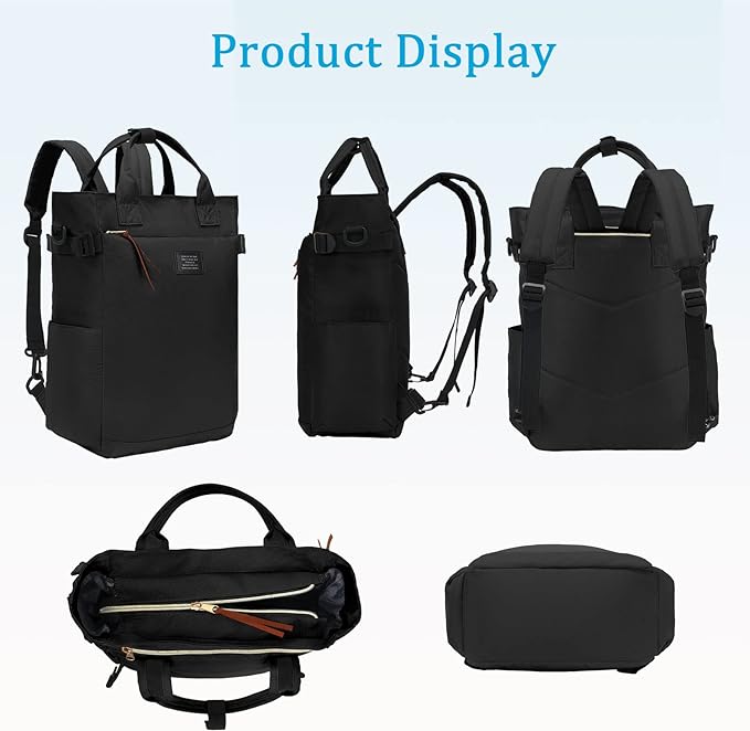 BASICPOWER Backpack Purse for Women Tote Bag Travel Laptop Bookbag Work Nurse Teacher Bag 15.6-in Computer Black