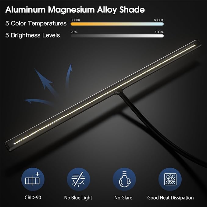 Desk Lamp, 31.5" LED Desk Lamp for Home Office,Gesture Sensing Control Desk Light, Dimmable & Color Temperature, Eye-Caring Office Lamp, Brightest Architect Lamp for Screen/Workbench