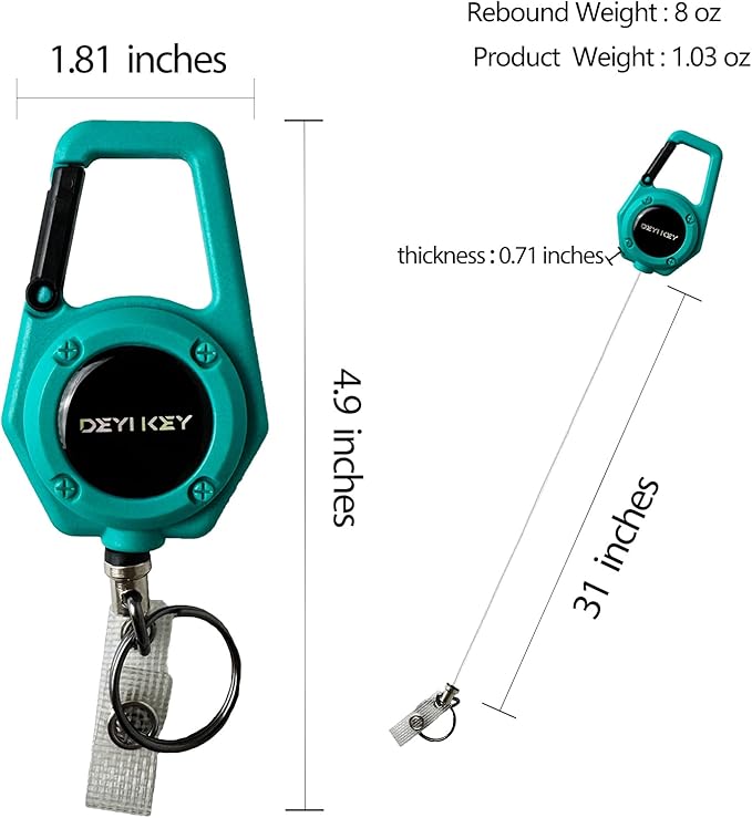 Retractable Keychain Heavy Duty, Multitool Carabiner Badge Holder, Retractable Keychain Clip Id Holder, Tactical ID Badge Reel with 29.5" Steel Retractable Cord, Green