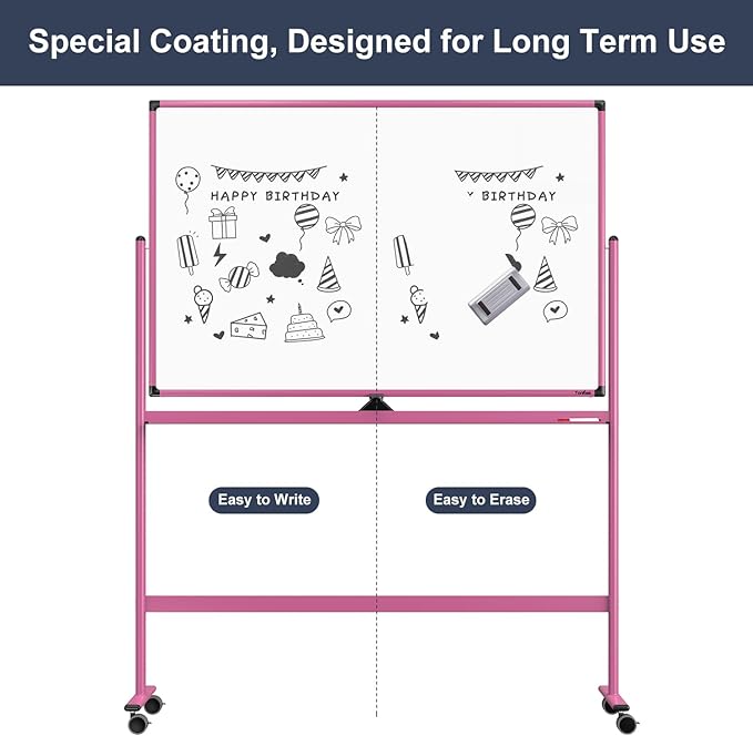 Rolling Whiteboard, 48x32 Inches Dry Erase Board with Stand, Large Mobile Whiteboard on Wheels, Standing White Board for Office, School, Home, Magnetic Double Sided White Board with Paper Pad