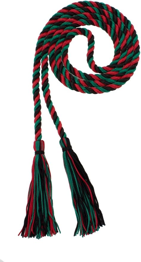 Tassel Depot Graduation Honor Cord - Black/DKGREEN/RED - Every School Color Available - Made in USA