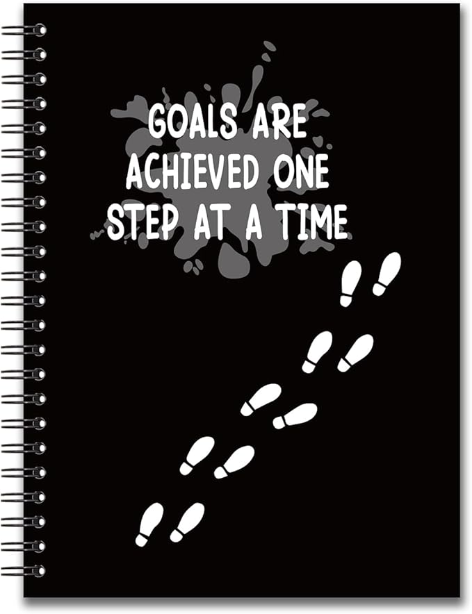 YAZMEEN Inspirational Blank Spiral Notebook（160 Pages） Goals are Achieved One Step at A Time Hardcover Sketchbook Encouragement Notebook Journal Funny Birthday Gift for Teen Teacher Student Coworker