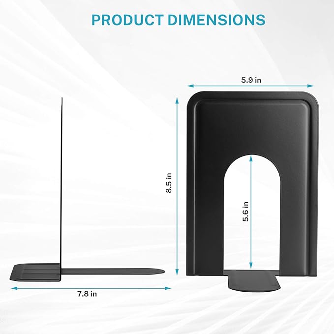 MaxGear 8.5 in Extra Large Heavy Duty Metal Book Ends, Black Universal Premium Bookends for Shelves, Non-Skid Bookend, Book Stopper for Books/Movies/CDs/Games, 8.5 x 5.9 x 7.8 in, (2 Pairs/XL)