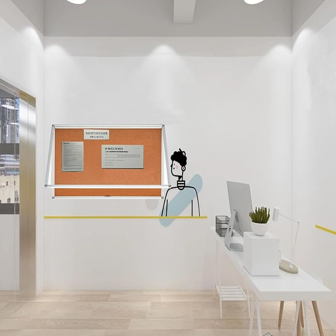 Lockable Ctosree Enclosed Bulletin Board - Waterproof Cork Notice Board with Aluminum Frame and Mounting Screws. Ideal for School Classes、 Offices, Wall Mounted （36x24, Natural Color）