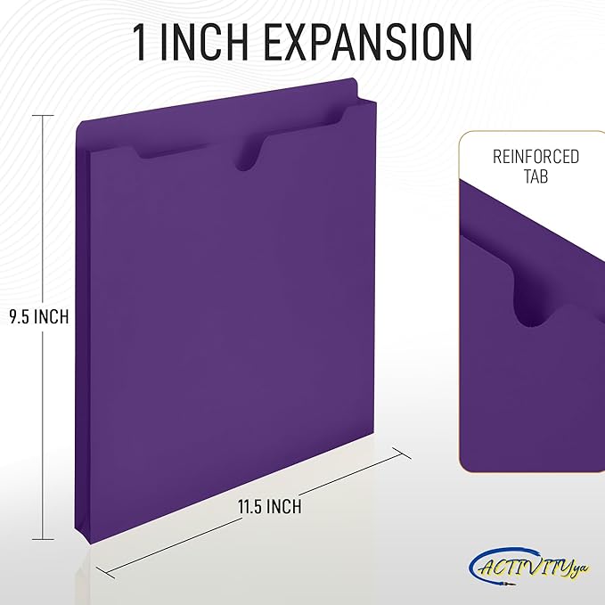 Purple File Jackets, 1 Inch Expansion, Letter Size, Reinforced Straight-Cut Tab, 6 Pack