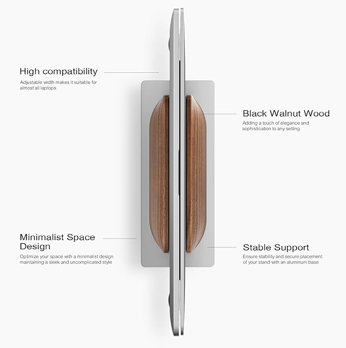 UPERGO Vertical Laptop Stand for Desk, Laptop Holder to Dock MacBook, MacBook Pro and Other Laptops, Black Walnut Wood