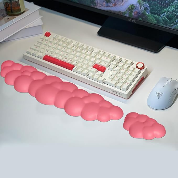 JIKIOU Upgrade Leather Cloud Keyboard Wrist Rest, Cloud Wrist Rest with Non-Slip PU Base, Comfortable Memory Foam Wrist Rest for Computer Laptop Mac Gaming Office and Pain Relief Christmas Wish Gift