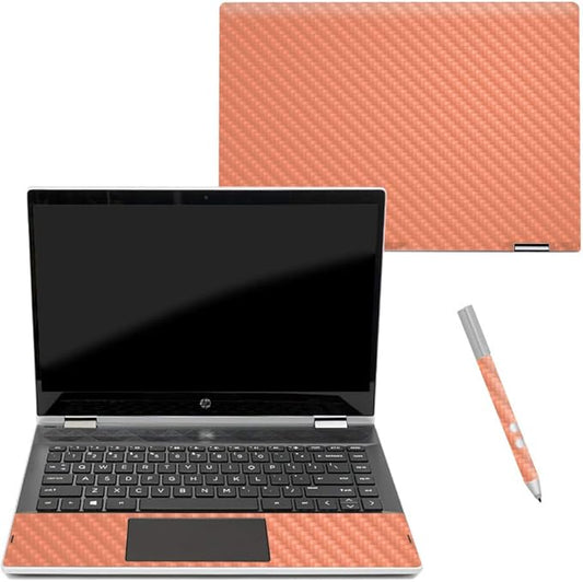 MightySkins Carbon Fiber Skin for HP Pavilion X360 14" (2018) - Solid Peach | Protective, Durable Textured Carbon Fiber Finish | Easy to Apply, Remove, and Change Styles | Made in The USA