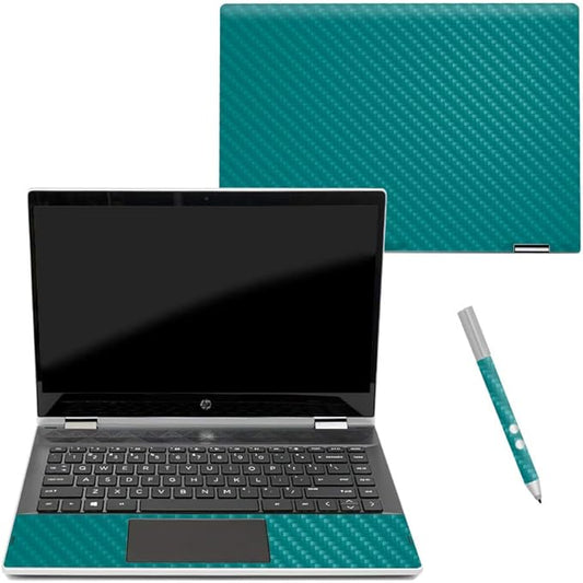 MightySkins Carbon Fiber Skin for HP Pavilion X360 14" (2018) - Solid Teal | Protective, Durable Textured Carbon Fiber Finish | Easy to Apply, Remove, and Change Styles | Made in The USA