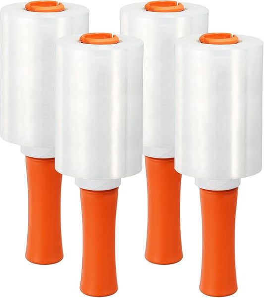 PATIKIL 4.7" x 656 Feet Stretch Wrap Roll, 4 Pack 80 Gauge/20 mic Thick Mini Shrink Stretch Film Industrial Clear Plastic Wrap with Handle for Box Packing Shipping Moving