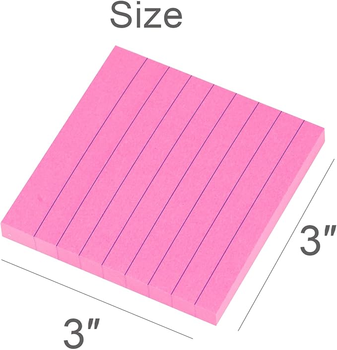 Vanpad Lined Sticky Notes 3x3 Inches, Rose Red Ruled Self-Stick Pads, Easy to Post for Home, Office, Notebook, 8 Pads/Pack
