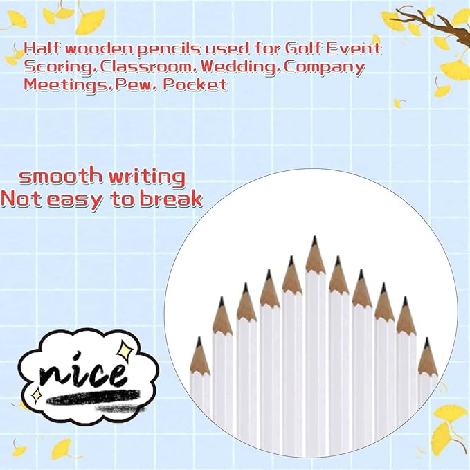 Adhere 25pcs Golf Pencils with eraser Hexagon Wooden Pencils Graphite 2B for Golf Event Scoring,Classroom,Wedding,Company Meetings,Pew, Pocket (white)