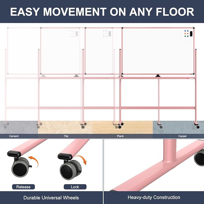Mobile Whiteboard, 48x32 Inches Dry Erase Board with Stand, Large Rolling Whiteboard on Wheels, Standing White Board for Office, School, Home, Magnetic Double Sided White Board with Paper Pad